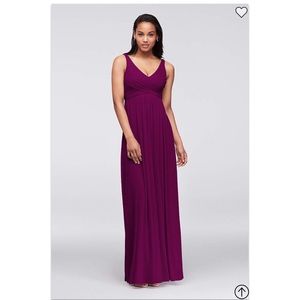 David’s Bridal Sangria Long Mesh Dress cowl back